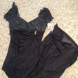 Blue black tie dress with flattering side ruffle